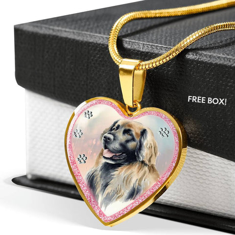 Leonberger Dog Art Print Heart Charm Necklaces-Free Shipping