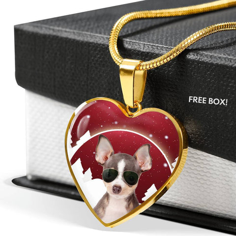 Chihuahua Print Heart Charm Luxury Necklace-Free Shipping
