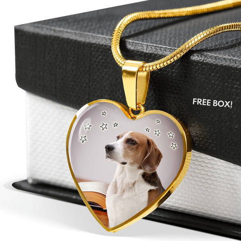 English Foxhound Print Heart Pendant Luxury Necklace-Free Shipping