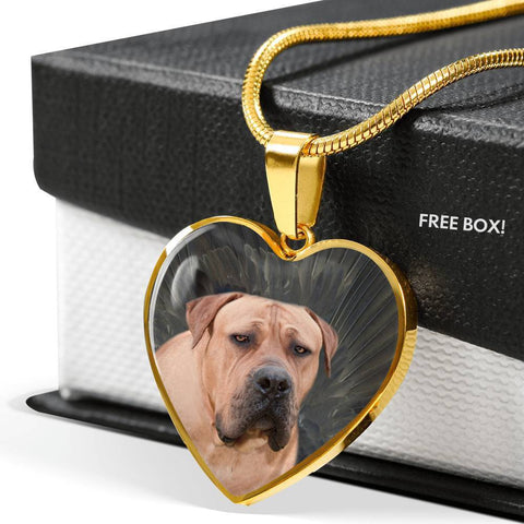 South African Boerboel Dog Print Heart Pendant Luxury Necklace-Free Shipping