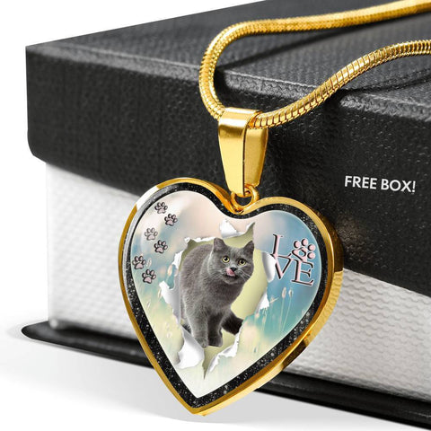 Lovely Korat Cat Print Heart Charm Necklaces-Free Shipping