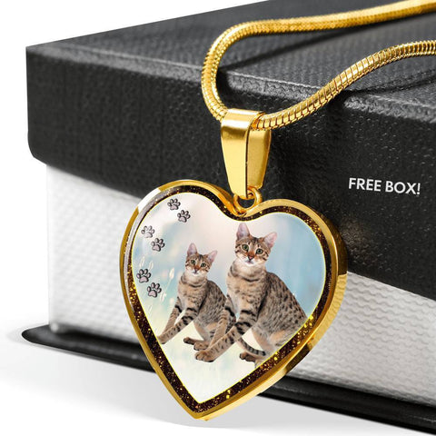 Savannah Cat Print Heart Charm Necklaces-Free Shipping