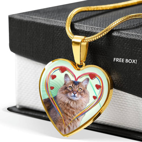 Somali Cat Print Heart Pendant Luxury Necklace-Free Shipping