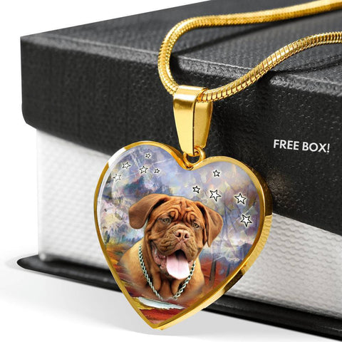 Dogue De Bordeaux Print Heart Pendant Luxury Necklace-Free Shipping