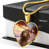 American Water Spaniel Print Heart Pendant Luxury Necklace-Free Shipping