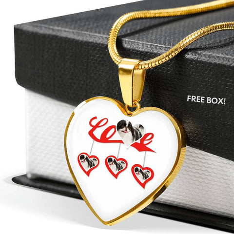 Japanese Chin Print Heart Charm Luxury Necklace -Free Shipping