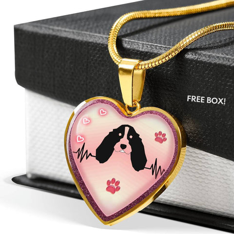 English Springer Spaniel Dog Print Heart Charm Necklaces-Free Shipping