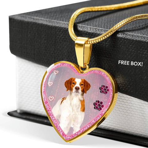 Brittany Dog Print Heart Charm Necklaces-Free Shipping