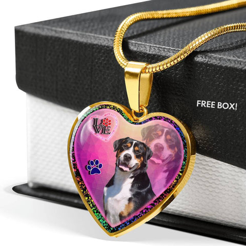 Greater Swiss Mountain Dog Print Heart Charm Necklaces-Free Shipping