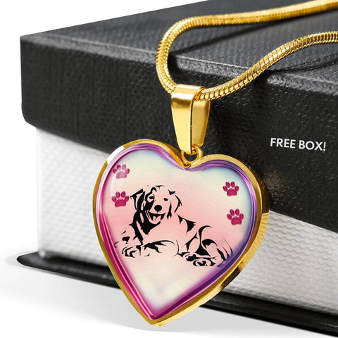 Golden Retriever Dog Print Heart Charm Necklaces-Free Shipping