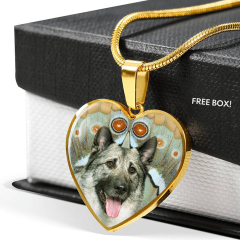 Norwegian Elkhound Dog Print Heart Pendant Luxury Necklace-Free Shipping