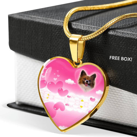Papillon Dog Print Heart Pendant Luxury Necklace-Free Shipping