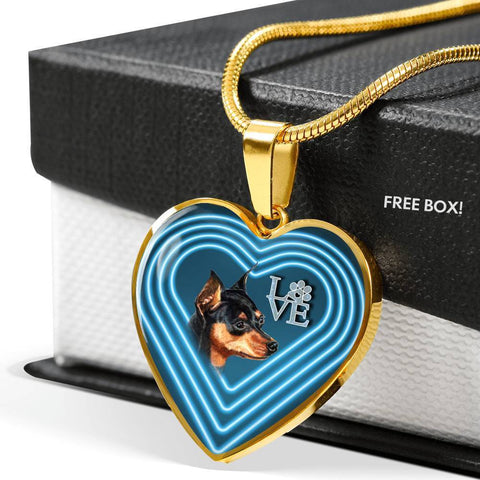 Miniature Pinscher Dog Print Heart Charm Necklaces-Free Shipping