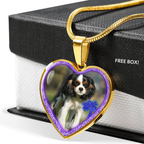 English Toy Spaniel Dog Print Heart Charm Necklaces-Free Shipping