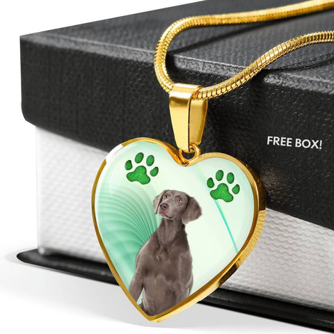 Cute Weimaraner Print Heart Pendant Luxury Necklace-Free Shipping