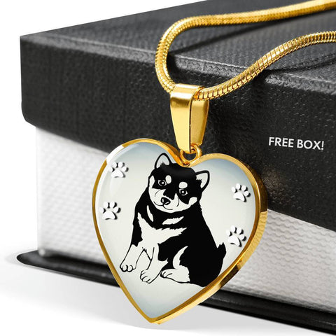 Shiba Inu Dog Print Heart Charm Necklaces-Free Shipping