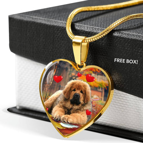 Tibetan Mastiff Print Heart Pendant Luxury Necklace-Free Shipping