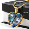 Siberian Husky Print Heart Charm Necklace-Free Shipping