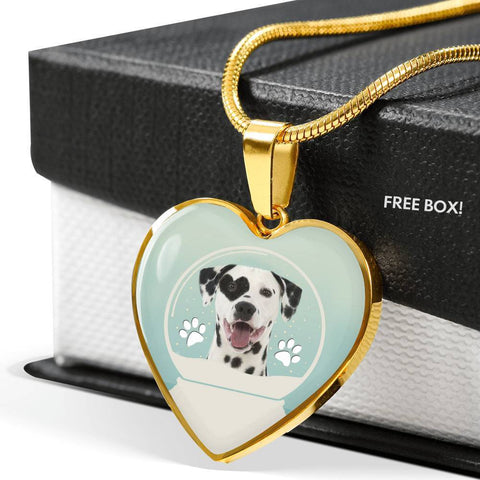 Dalmatian Dog Print Heart Pendant Luxury Necklace-Free Shipping