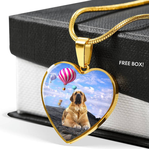 Spanish Mastiff Dog Print Heart Pendant Luxury Necklace-Free Shipping