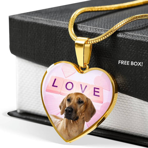 Cute Rhodesian Ridgeback Dog Print Heart Pendant Luxury Necklace-Free Shipping