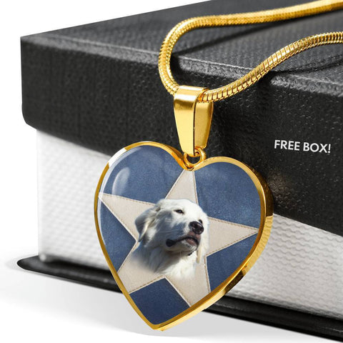 Great Pyrenees Print Heart Pendant Luxury Necklace-Free Shipping