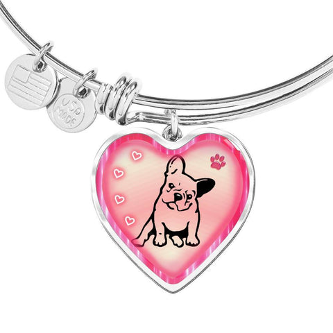 Cute French Bulldog Print Heart Pendant Bangle-Free Shipping