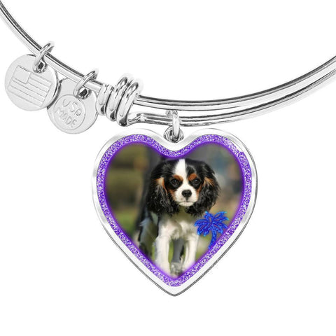 English Toy Spaniel Dog Print Heart Pendant Bangle-Free Shipping