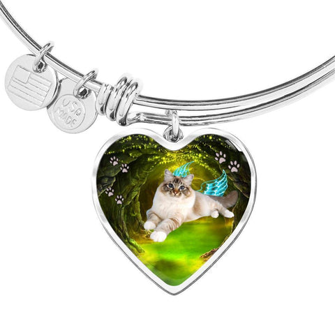 Birman Cat Print Heart Pendant Bangle-Free Shipping