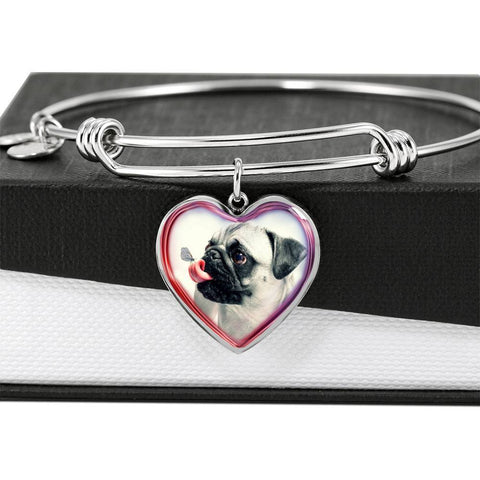 Cute Pug Dog Print Heart Pendant Bangle-Free Shipping