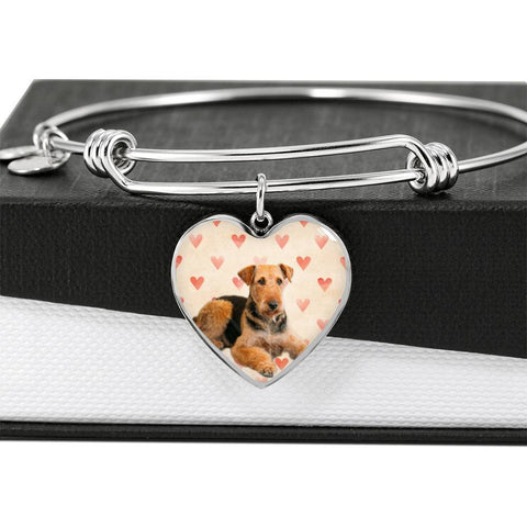 Airedale Terrier Print Luxury Heart Charm Bangle -Free Shipping