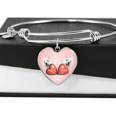West Highland White Terrier (Westie) Print Heart Charm Bangle-Free Shipping