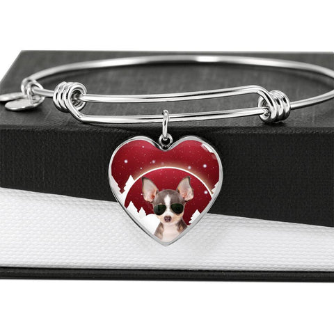 Chihuahua Print Heart Charm Bangle-Free Shipping