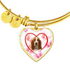 Basset Hound Print Heart Pendant Silver Bangle -Free Shipping