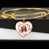 Basset Hound Print Heart Pendant Silver Bangle -Free Shipping