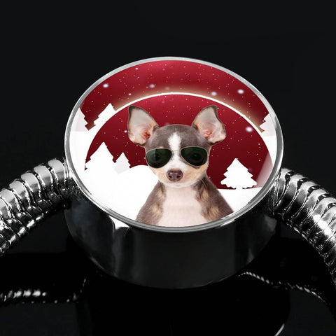 Chihuahua Print Circle Charm Steel Bracelet-Free Shipping