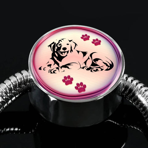 Golden Retriever Dog Print Circle Charm Steel Bracelet-Free Shipping