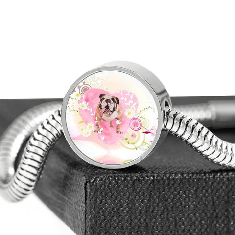 Bulldog Print Circle Charm Steel Bracelet-Free Shipping