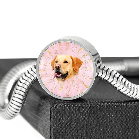 Labrador Retriever Dog Print Circle Charm Steel Bracelet-Free Shipping