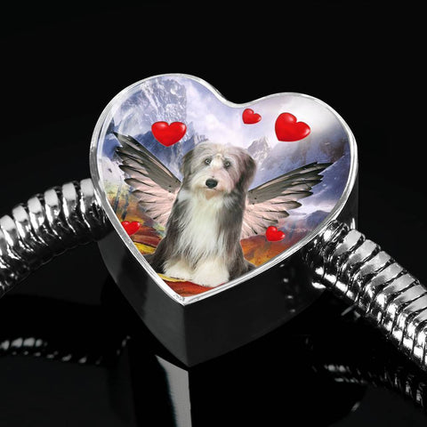 Bearded Collie Print Heart Charm Steel Bracelet-Free Shipping