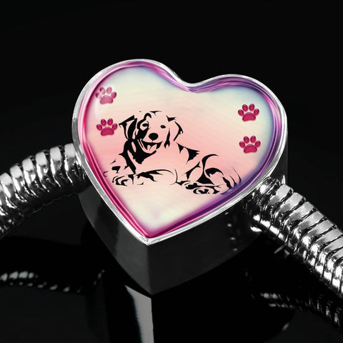Golden Retriever Dog Print Heart Charm Steel Bracelet-Free Shipping