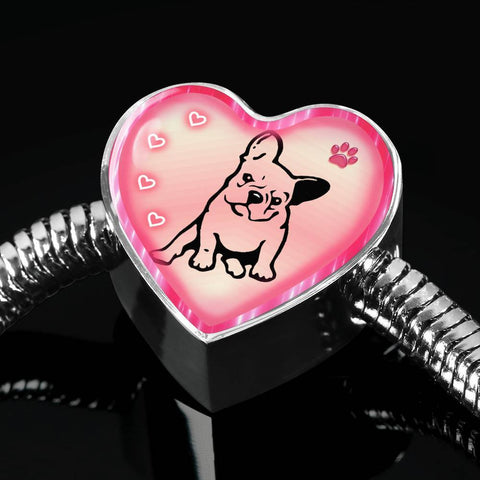 Cute French Bulldog Print Heart Charm Steel Bracelet-Free Shipping