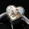 Savannah Cat Print Heart Charm Steel Bracelet-Free Shipping