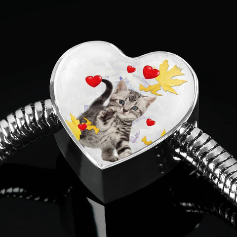 American Shorthair Print Heart Charm Steel Bracelet-Free Shipping