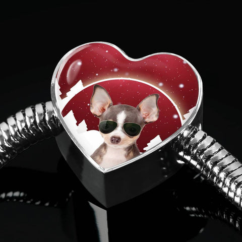 Chihuahua Print Heart Charm Steel Bracelet-Free Shipping