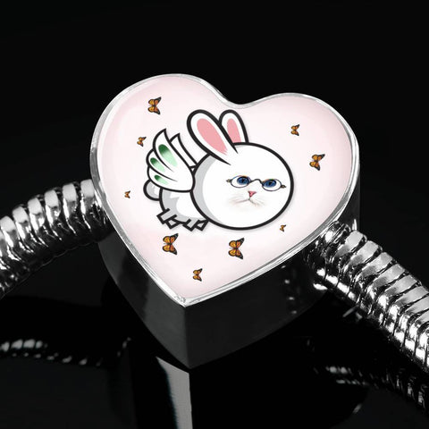Flying Cat Print Heart Charm Steel Bracelet-Free Shipping