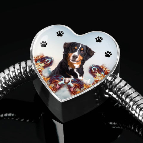 Bernese Mountain Dog Print Heart Charm Steel Bracelet-Free Shipping