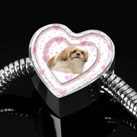 Shih Tzu Dog Print Heart Charm Steel Bracelet-Free Shipping