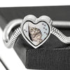 Charming Cat Art Print Heart Charm Steel Bracelet-Free Shipping