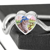 Scottish Fold Cat Print Heart Charm Steel Bracelet-Free Shipping